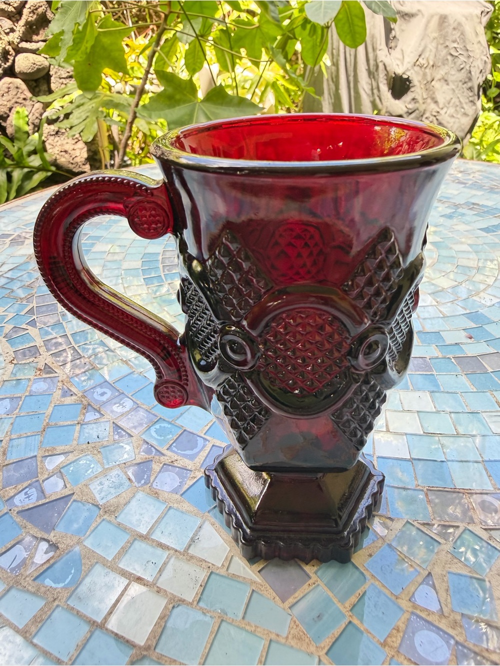 AVON Ruby Red Cape Cod Footed Pedestal Mug Holiday Collectable - Picture 3 of 10